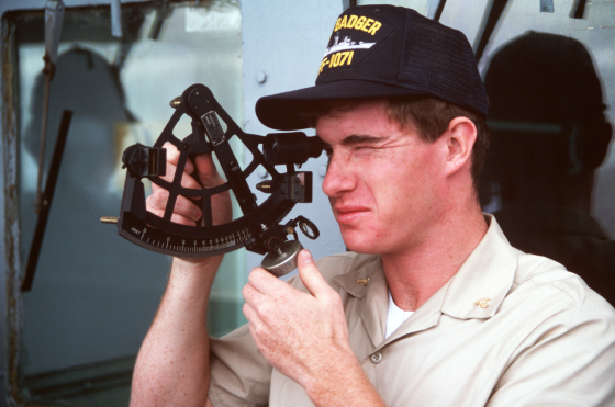 A midshipman takes a sextant reading. Image credit: Wikimedia
